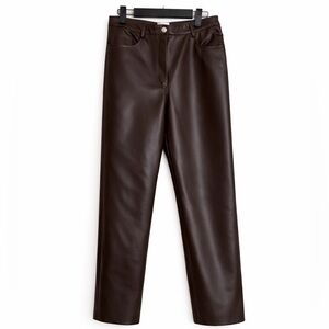 Aritzia Wilfred Melina High Rise Straight Vegan Leather Pants Brown Sz 8